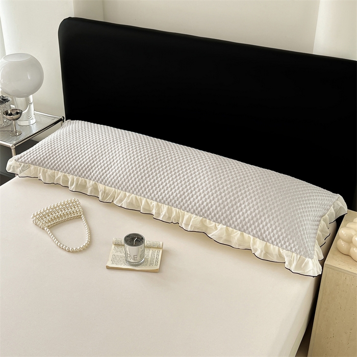 91家纺网 家纺一手货源 找家纺 梦舒羽 2026新款A类凉感冰豆豆凉席花边冰丝枕套情侣双人1.8m枕头套加长枕芯套 凉豆豆-海盐灰