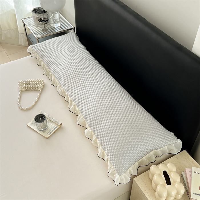 91家纺网 家纺一手货源 找家纺 梦舒羽 2026新款A类凉感冰豆豆凉席花边冰丝枕套情侣双人1.8m枕头套加长枕芯套 凉豆豆-海盐灰