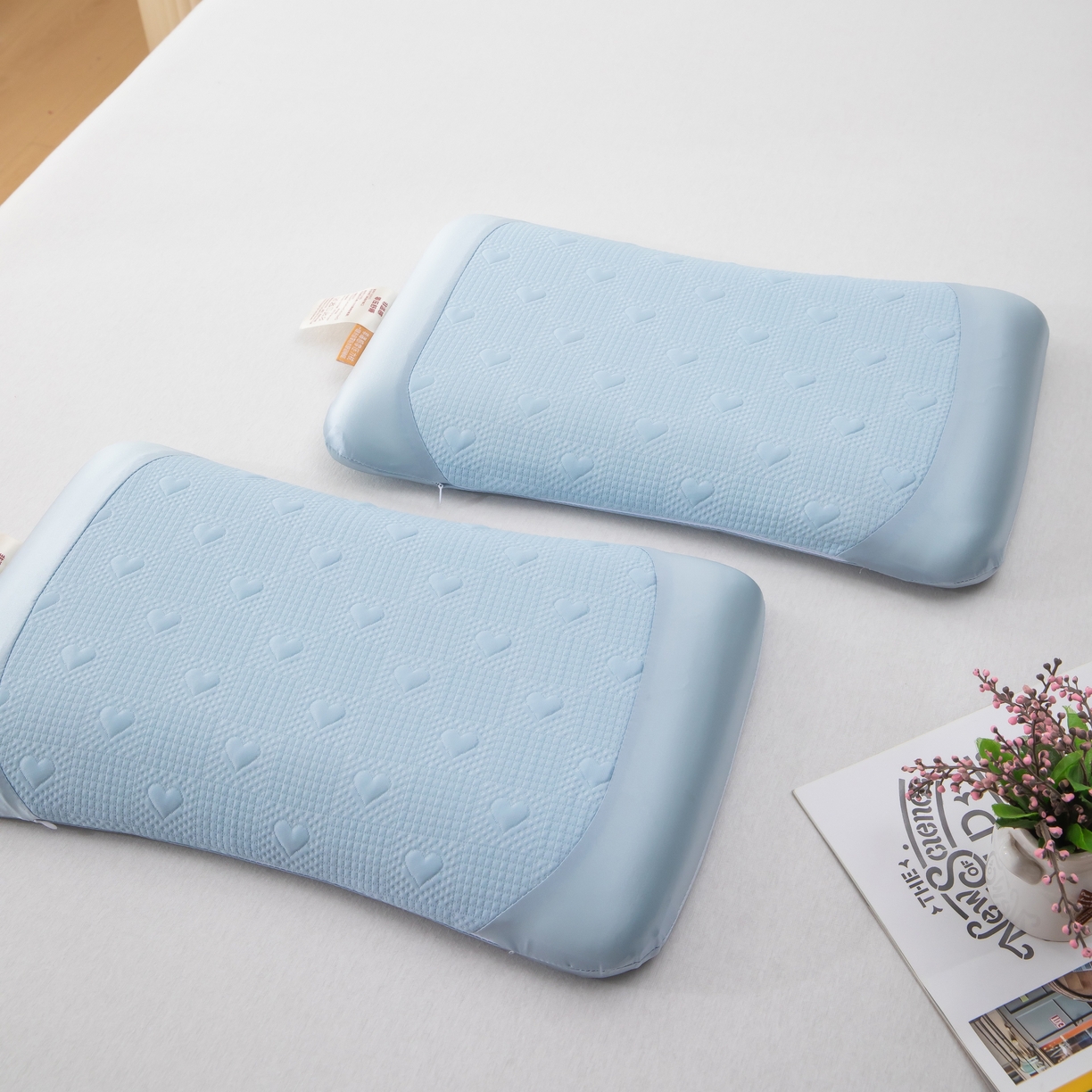 91家纺网 家纺一手货源 找家纺 九州枕芯 2026新款儿童凉感爱心记忆枕枕头枕芯 蓝色