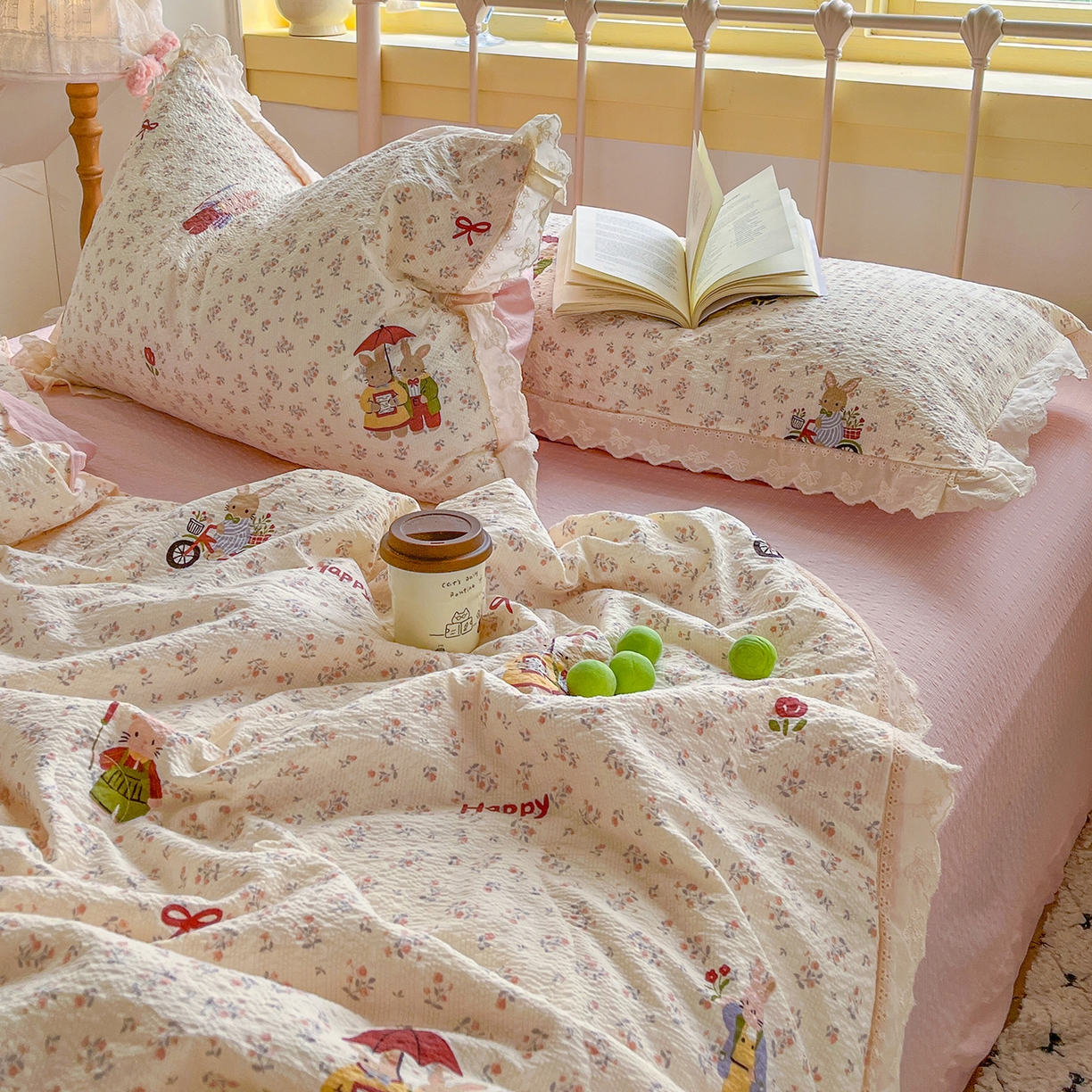 91家纺网 家纺一手货源 找家纺 （总）金梦拉家纺 2026新款全棉花边系列泡芙纱泡泡纱夏被夏凉被空调被四件套