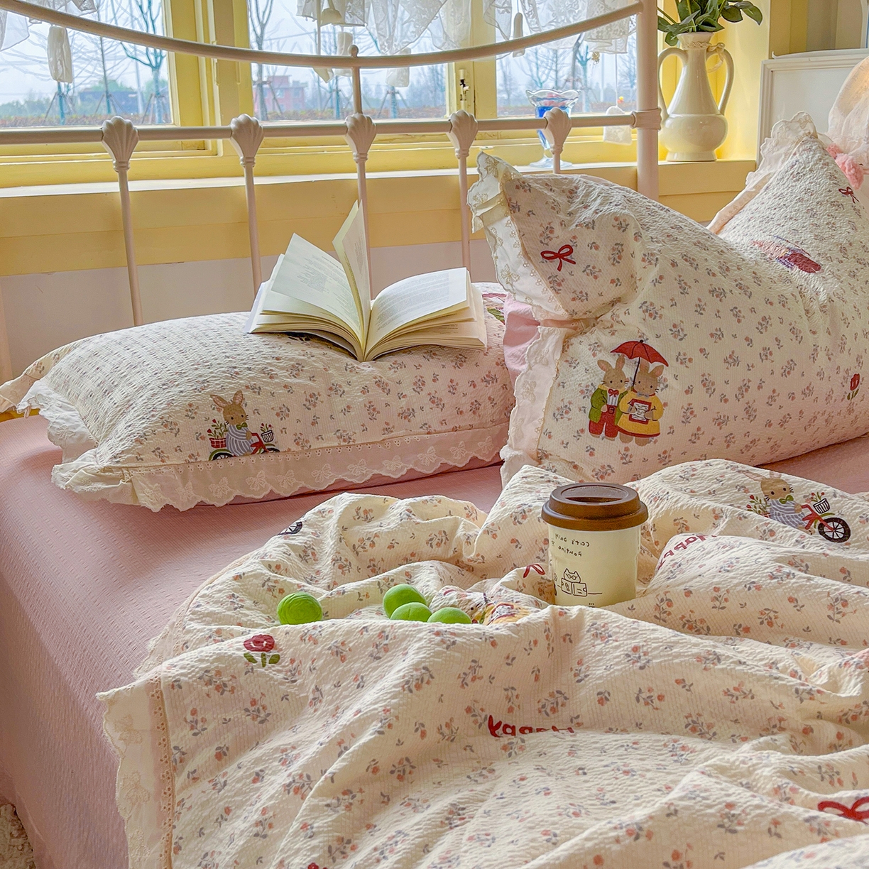 91家纺网 家纺一手货源 找家纺 （总）金梦拉家纺 2026新款全棉花边系列泡芙纱泡泡纱夏被夏凉被空调被四件套