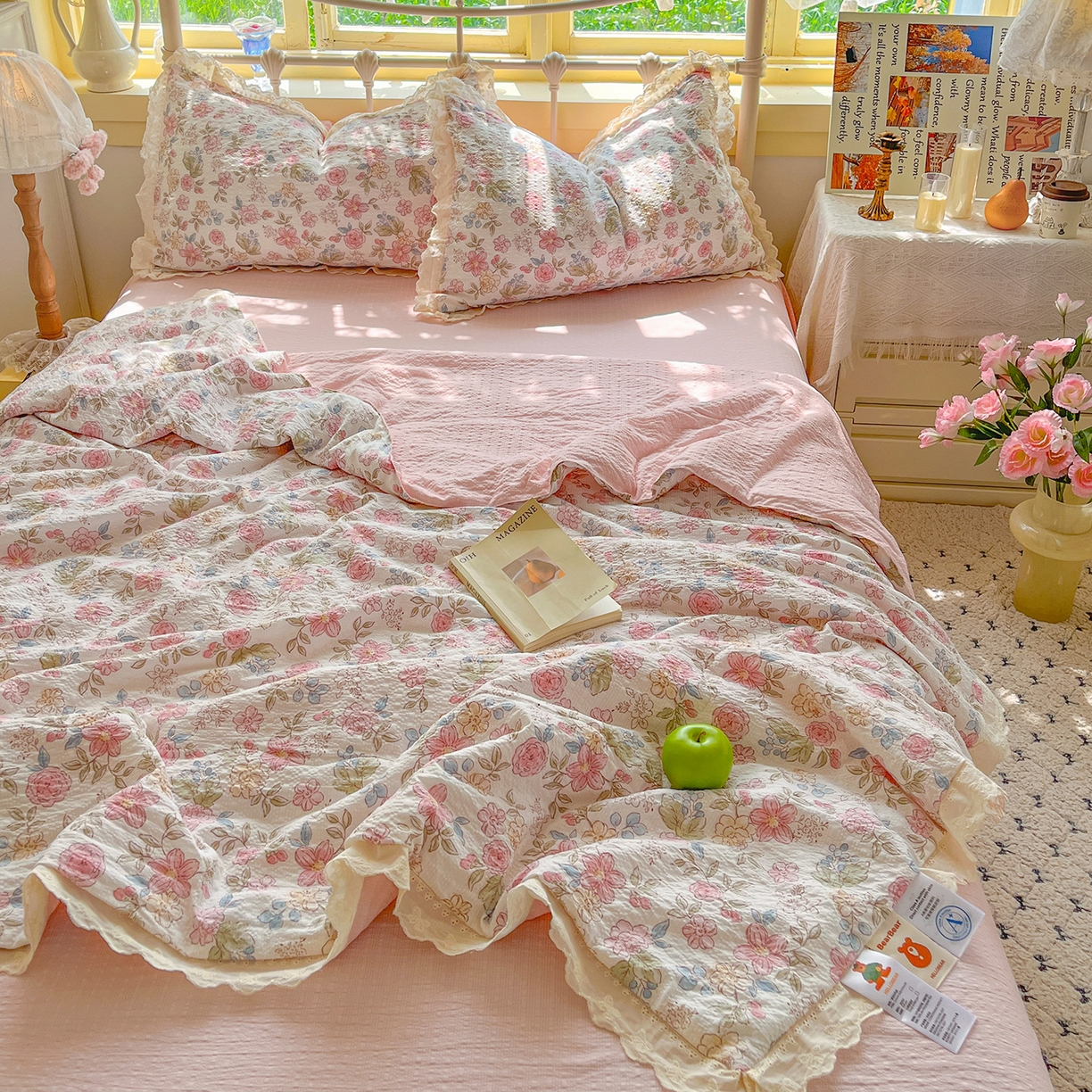 91家纺网 家纺一手货源 找家纺 （总）金梦拉家纺 2026新款全棉花边系列泡芙纱泡泡纱夏被夏凉被空调被四件套