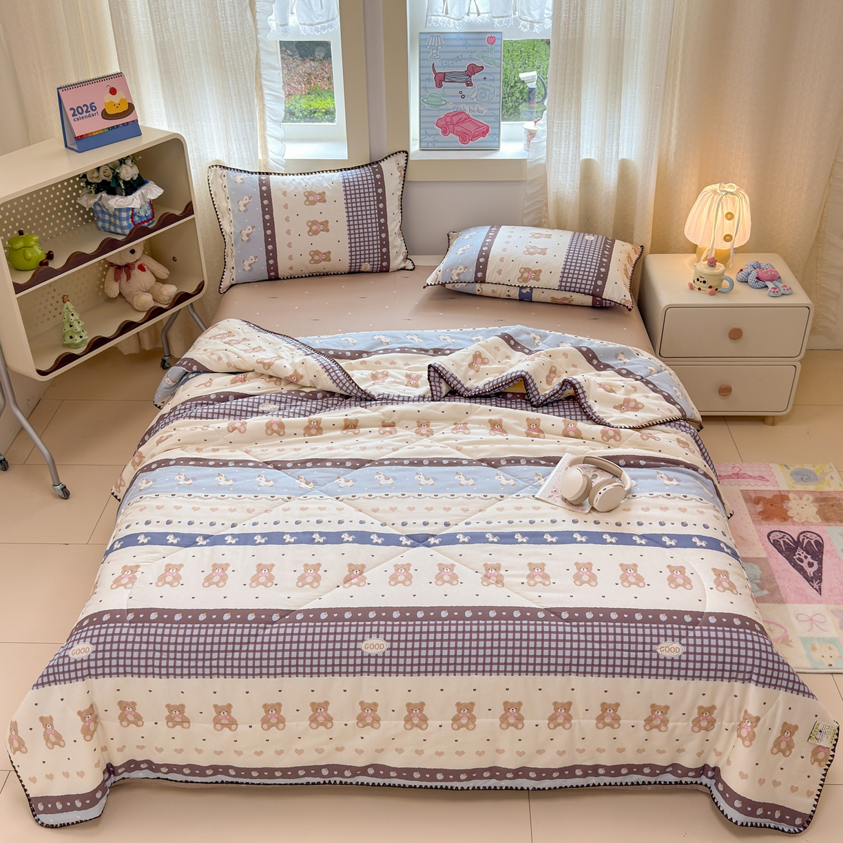 91家纺网 家纺一手货源 找家纺 沐辰 2026新款A类贝壳边全棉纯棉棉花夏被夏凉被空调被 安睡小熊