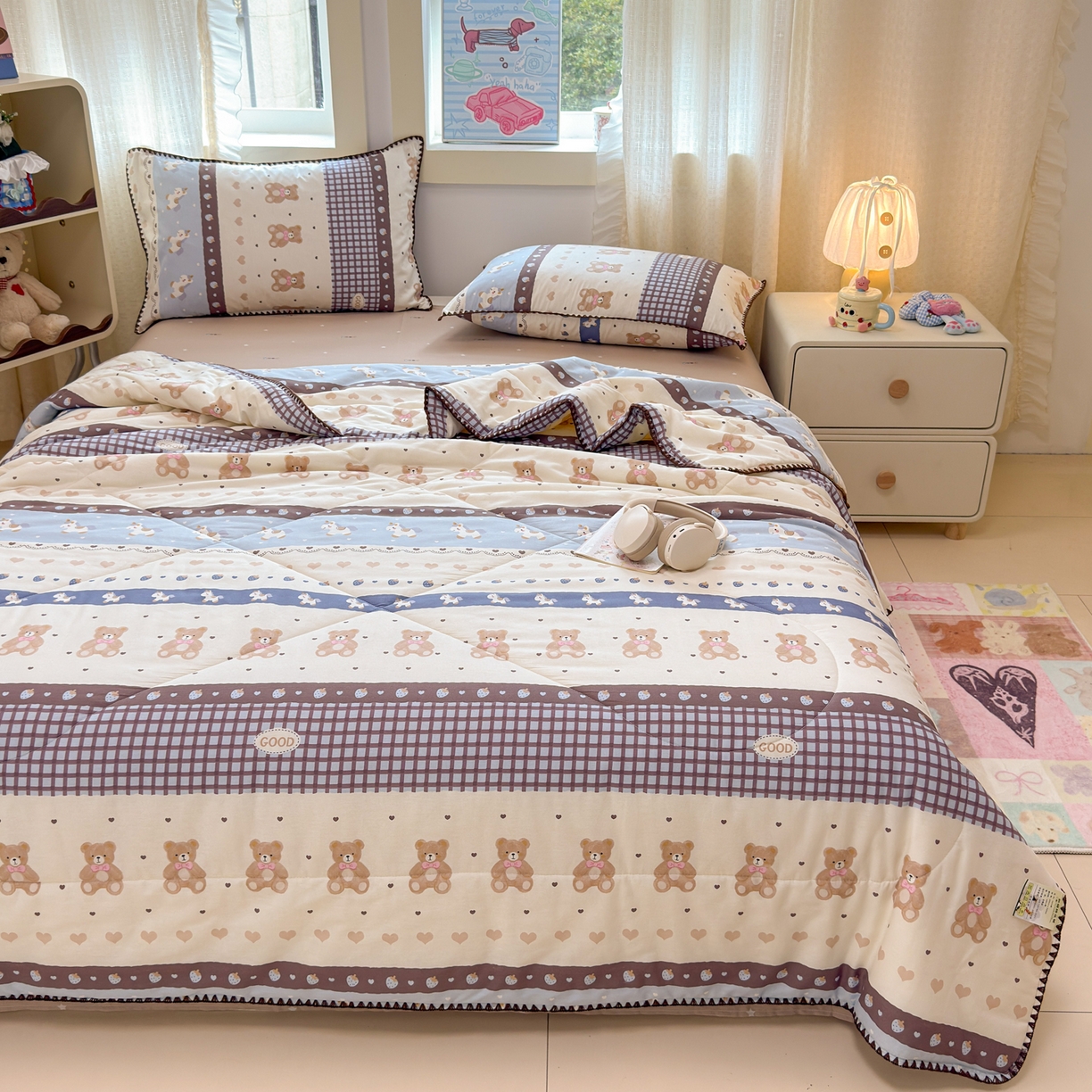 91家纺网 家纺一手货源 找家纺 沐辰 2026新款A类贝壳边全棉纯棉棉花夏被夏凉被空调被 安睡小熊