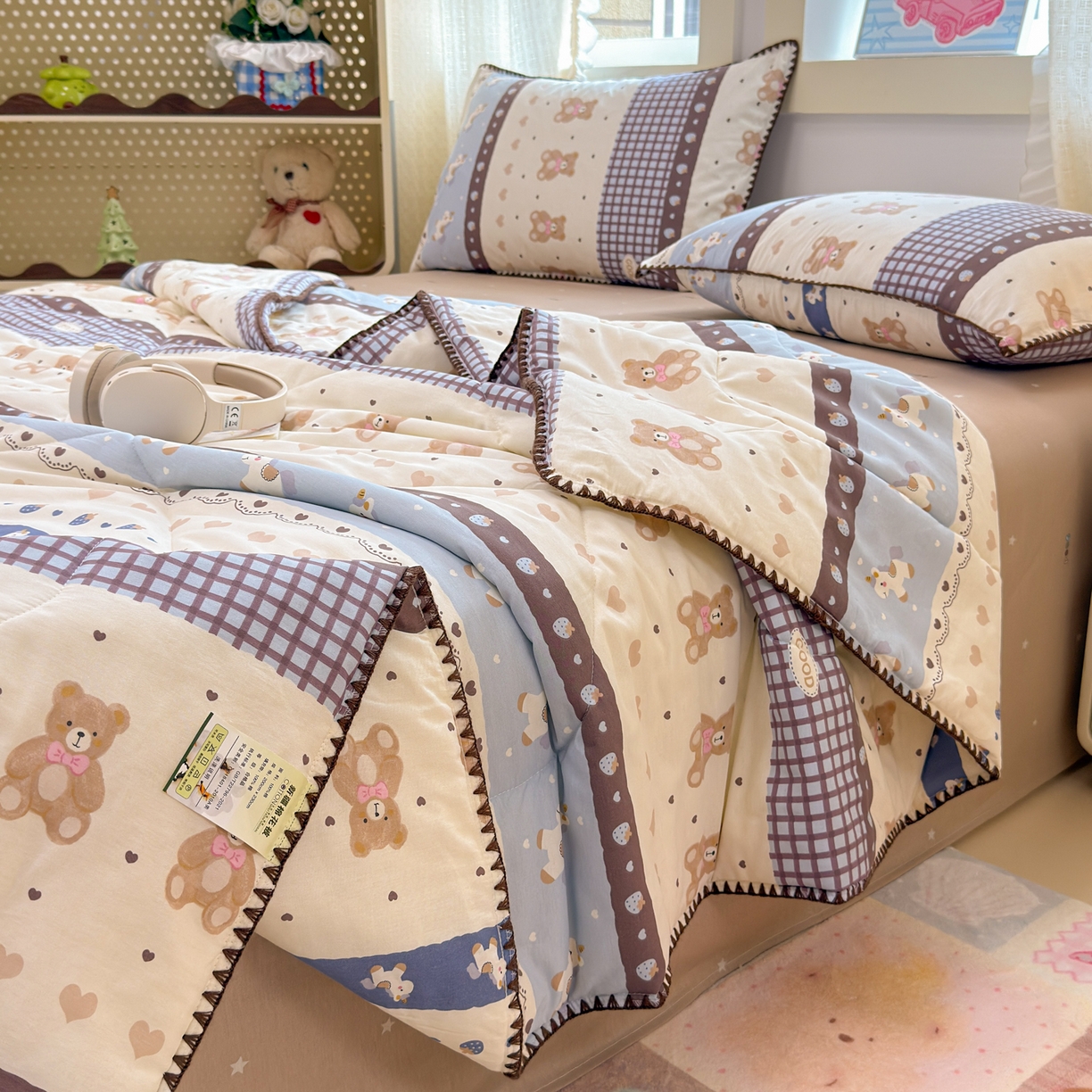 91家纺网 家纺一手货源 找家纺 沐辰 2026新款A类贝壳边全棉纯棉棉花夏被夏凉被空调被 安睡小熊