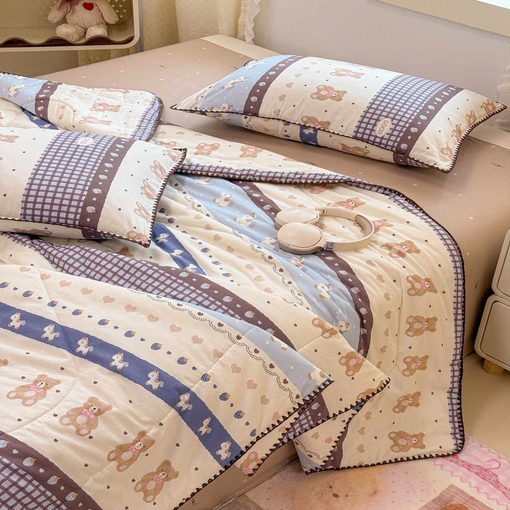 91家纺网 家纺一手货源 找家纺 沐辰 2026新款A类贝壳边全棉纯棉棉花夏被夏凉被空调被 安睡小熊