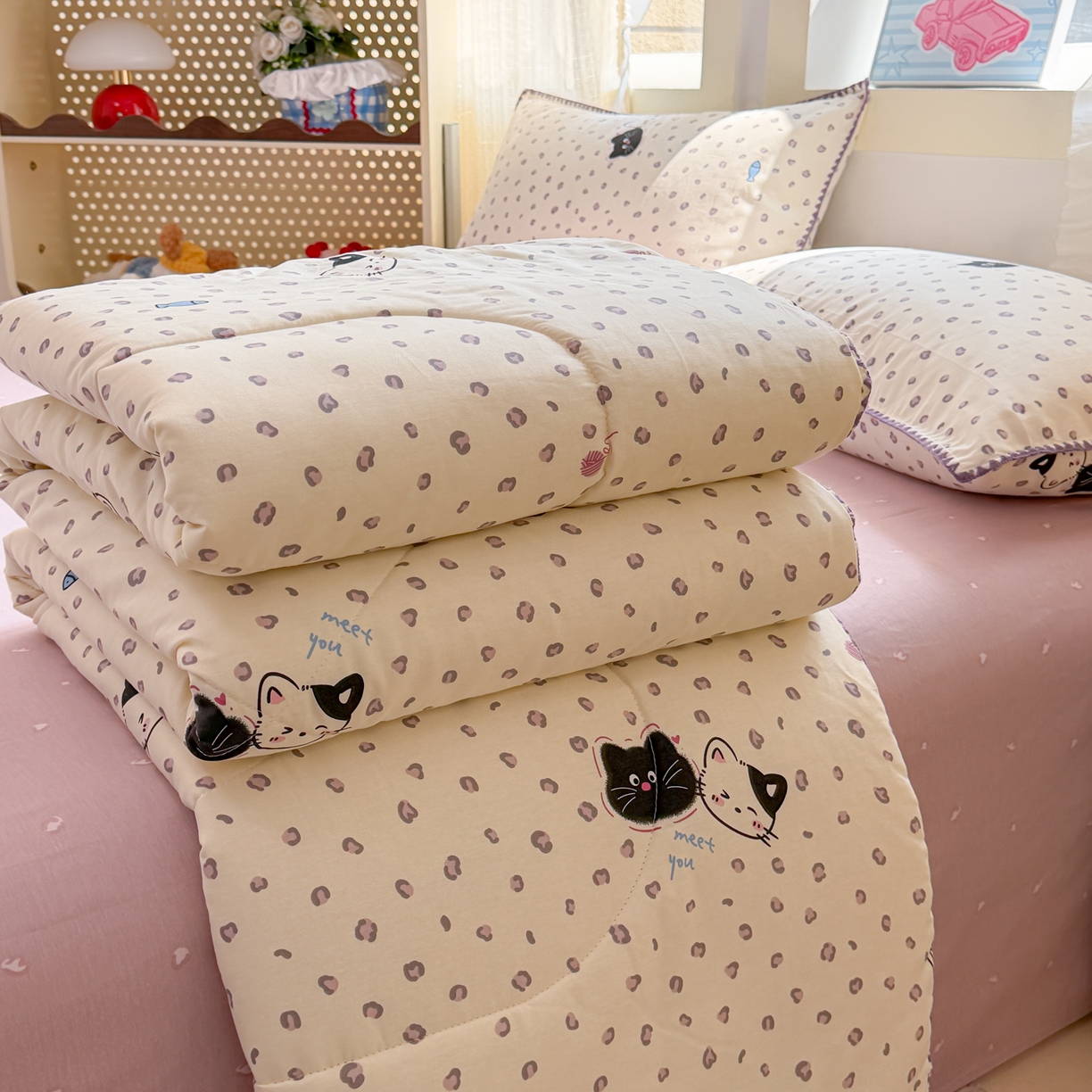 91家纺网 家纺一手货源 找家纺 沐辰 2026新款A类贝壳边全棉纯棉棉花夏被夏凉被空调被 黑猫奶咖