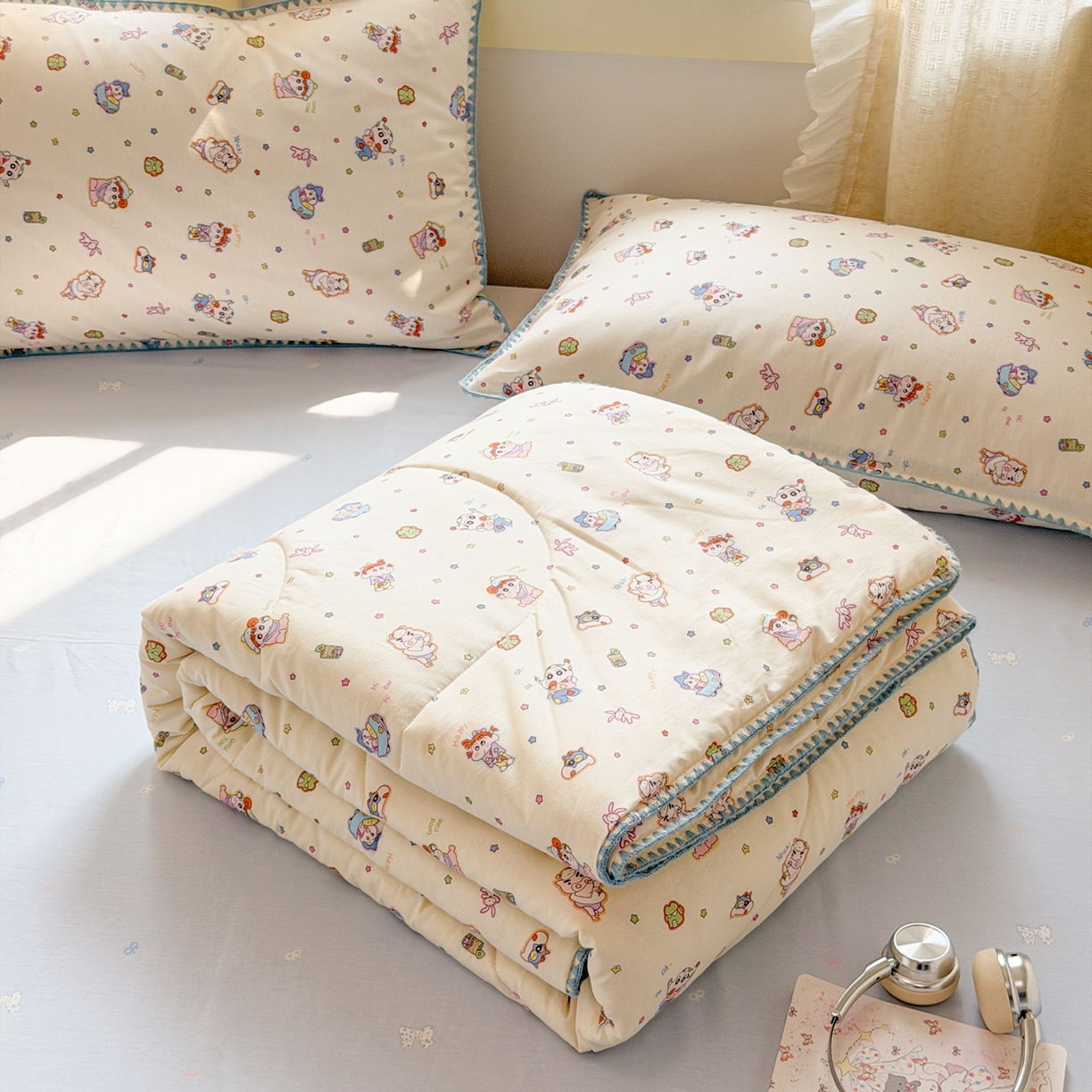 91家纺网 家纺一手货源 找家纺 沐辰 2026新款A类贝壳边全棉纯棉棉花夏被夏凉被空调被 蜡笔萌趣