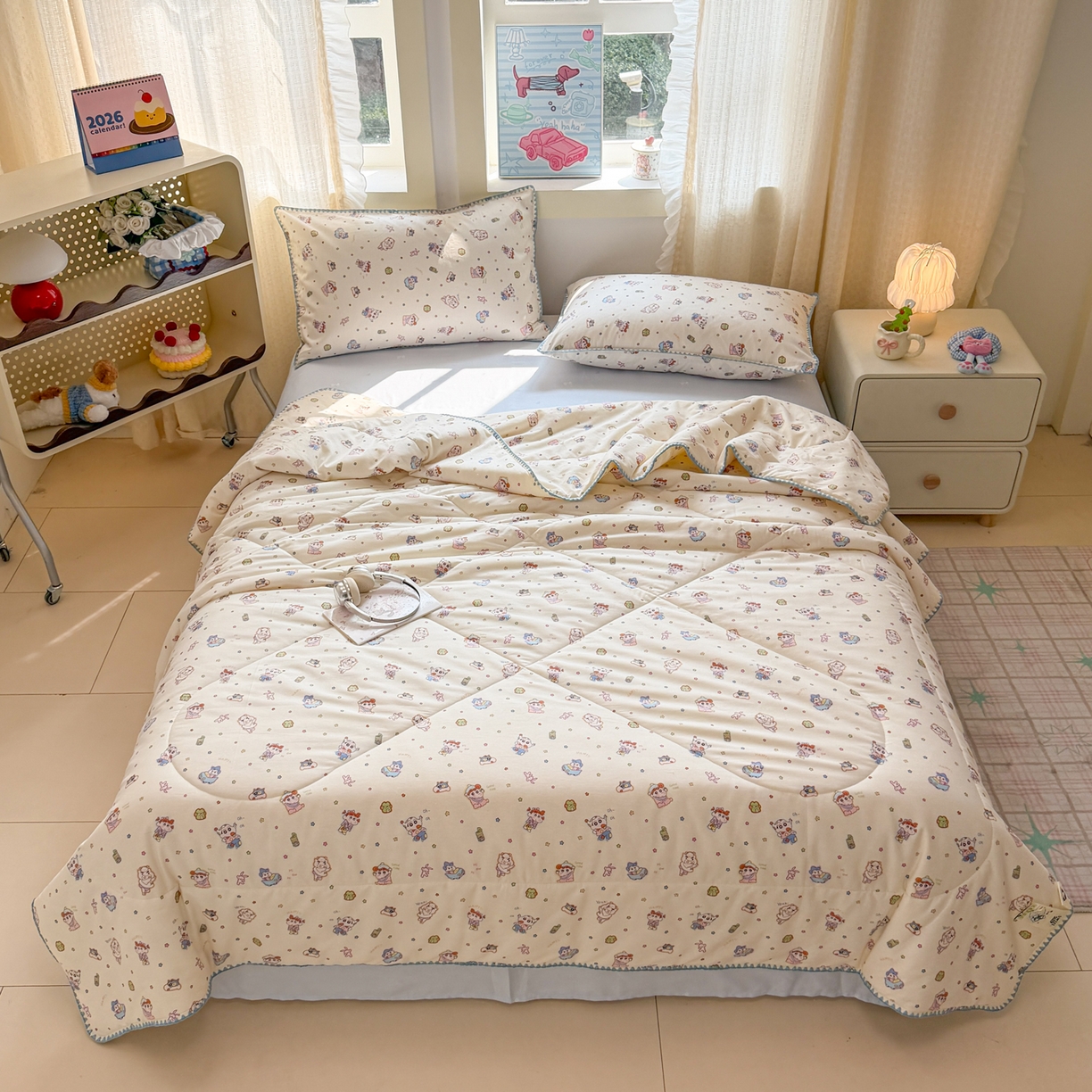 91家纺网 家纺一手货源 找家纺 沐辰 2026新款A类贝壳边全棉纯棉棉花夏被夏凉被空调被 蜡笔萌趣