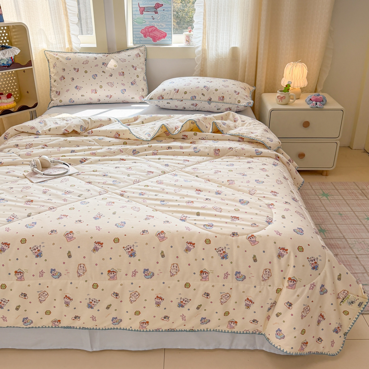 91家纺网 家纺一手货源 找家纺 沐辰 2026新款A类贝壳边全棉纯棉棉花夏被夏凉被空调被 蜡笔萌趣