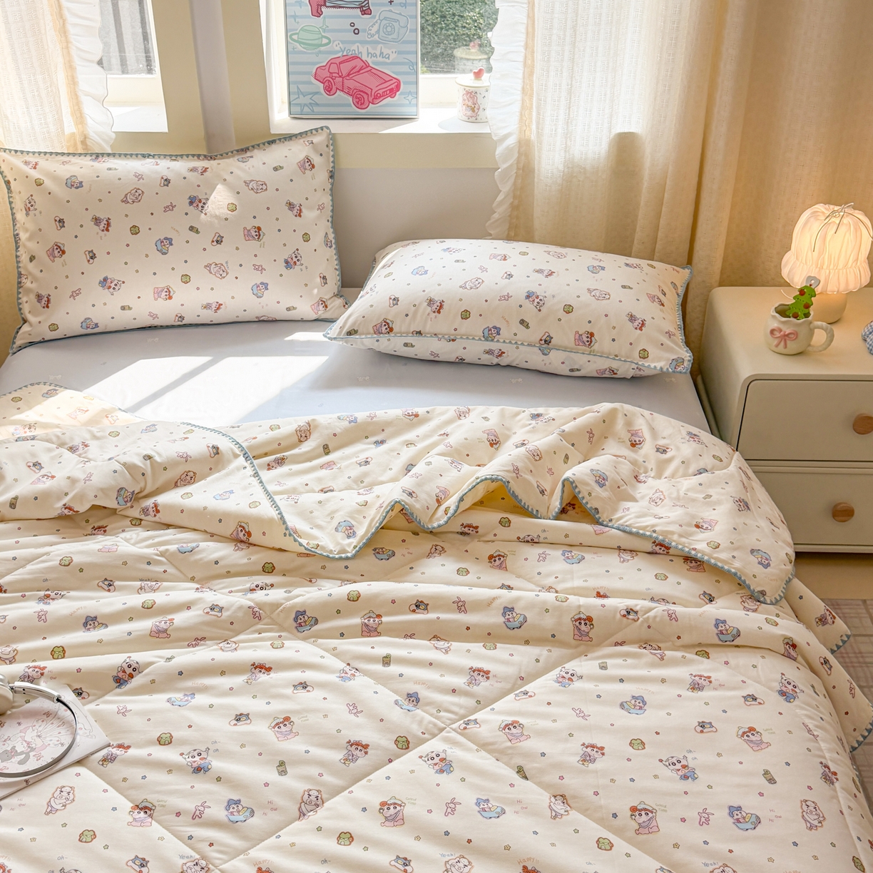 91家纺网 家纺一手货源 找家纺 沐辰 2026新款A类贝壳边全棉纯棉棉花夏被夏凉被空调被 蜡笔萌趣