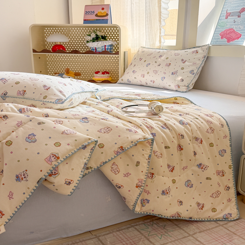 91家纺网 家纺一手货源 找家纺 沐辰 2026新款A类贝壳边全棉纯棉棉花夏被夏凉被空调被 蜡笔萌趣