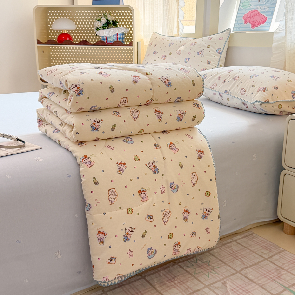 91家纺网 家纺一手货源 找家纺 沐辰 2026新款A类贝壳边全棉纯棉棉花夏被夏凉被空调被 蜡笔萌趣