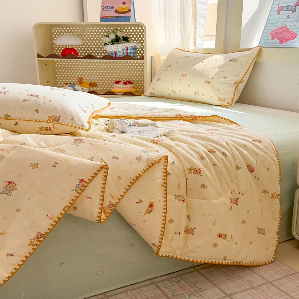 91家纺网 家纺一手货源 找家纺 沐辰 2026新款A类贝壳边全棉纯棉棉花夏被夏凉被空调被 奶熊甜梦