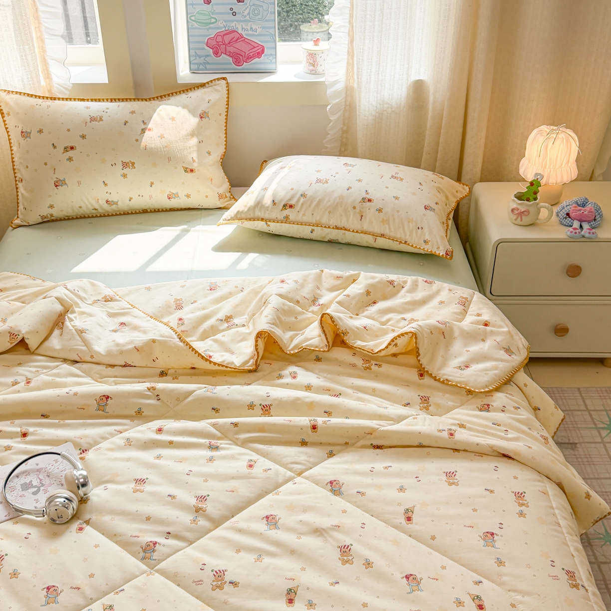 91家纺网 家纺一手货源 找家纺 沐辰 2026新款A类贝壳边全棉纯棉棉花夏被夏凉被空调被 奶熊甜梦