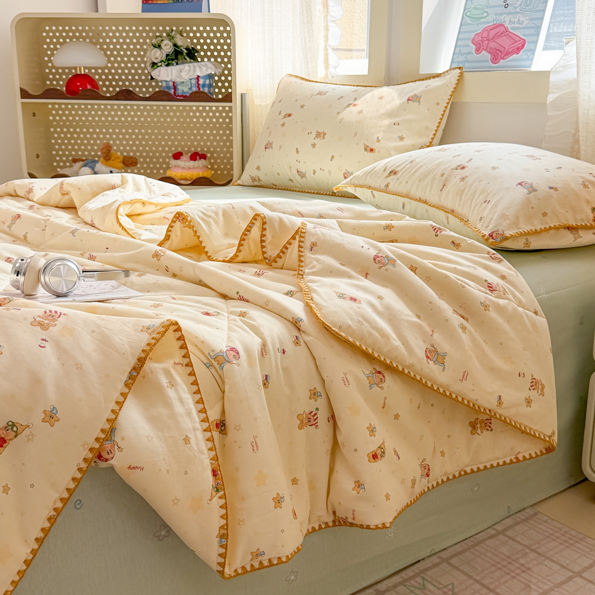 91家纺网 家纺一手货源 找家纺 沐辰 2026新款A类贝壳边全棉纯棉棉花夏被夏凉被空调被 奶熊甜梦