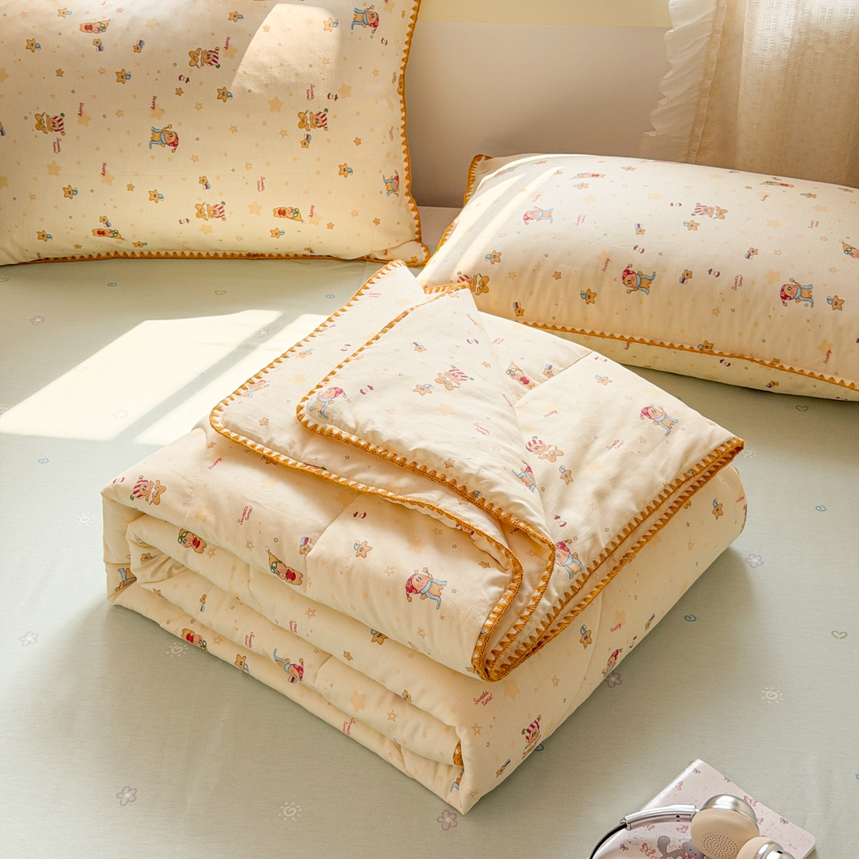 91家纺网 家纺一手货源 找家纺 沐辰 2026新款A类贝壳边全棉纯棉棉花夏被夏凉被空调被 奶熊甜梦
