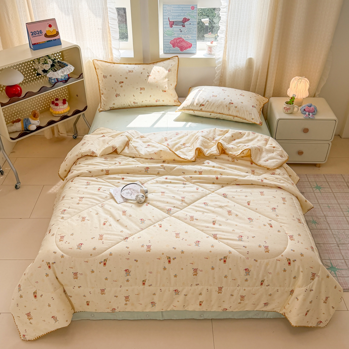 91家纺网 家纺一手货源 找家纺 沐辰 2026新款A类贝壳边全棉纯棉棉花夏被夏凉被空调被 奶熊甜梦