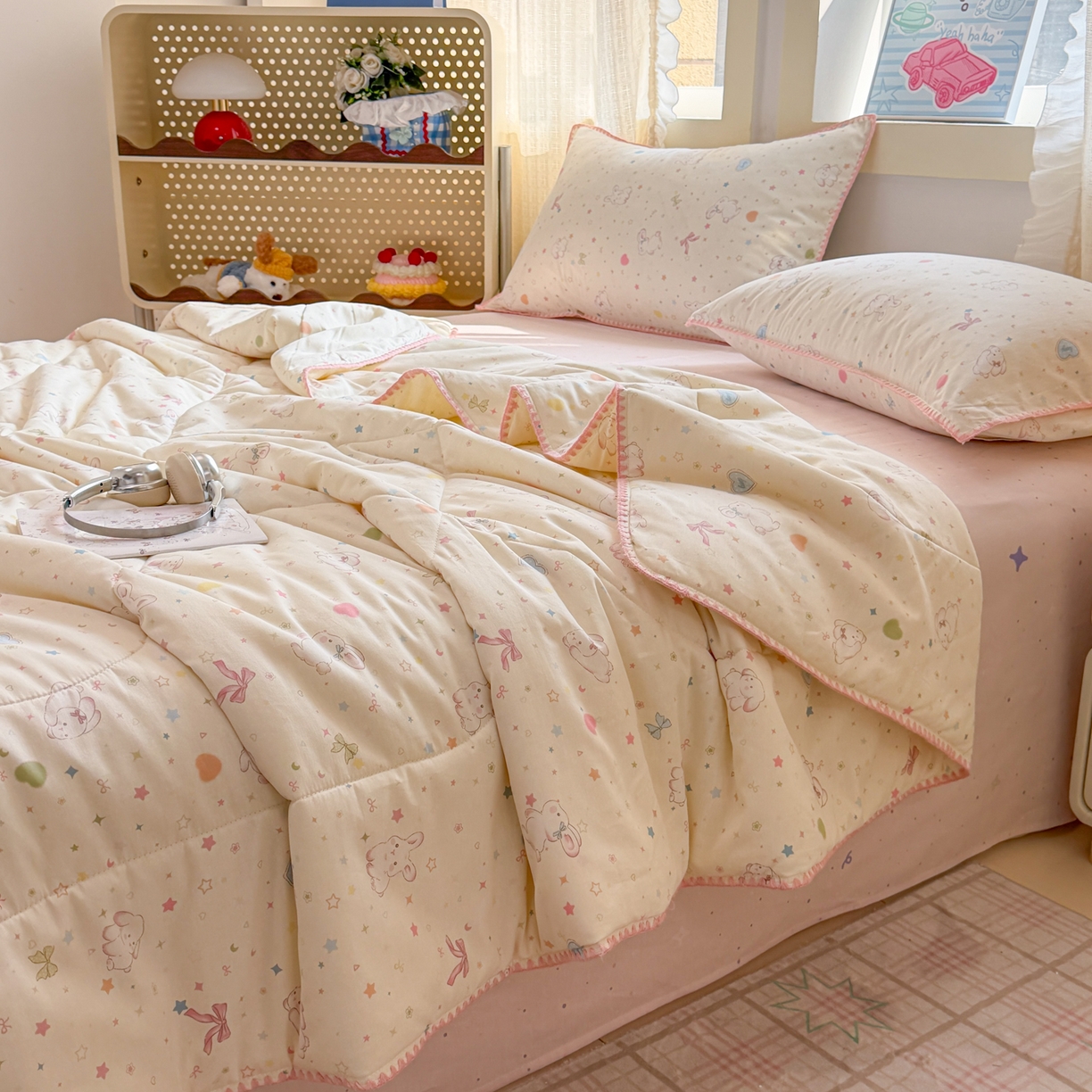 沐辰 2026新款A类贝壳边全棉纯棉棉花夏被夏凉被空调被 兔叽星梦