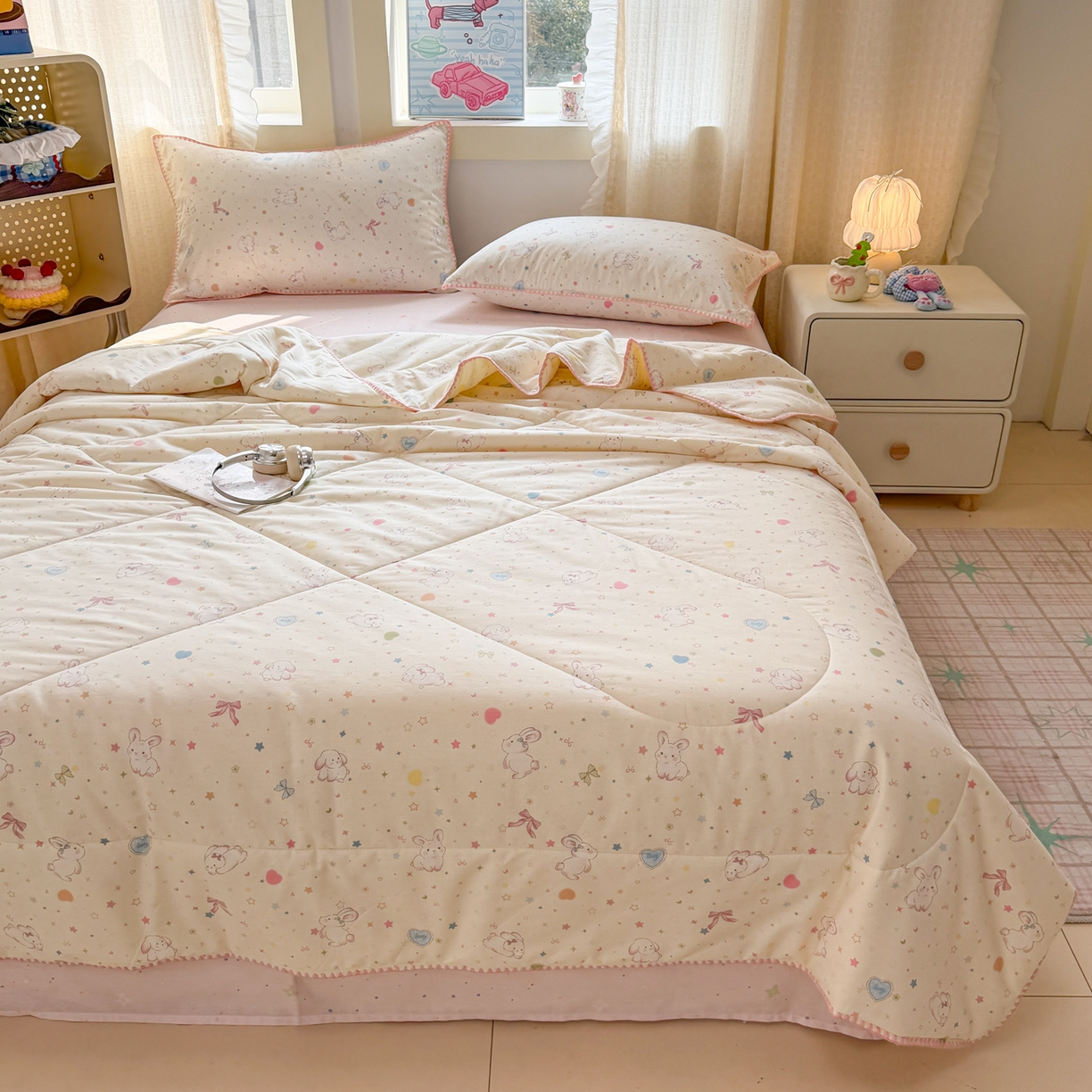 91家纺网 家纺一手货源 找家纺 沐辰 2026新款A类贝壳边全棉纯棉棉花夏被夏凉被空调被 兔叽星梦