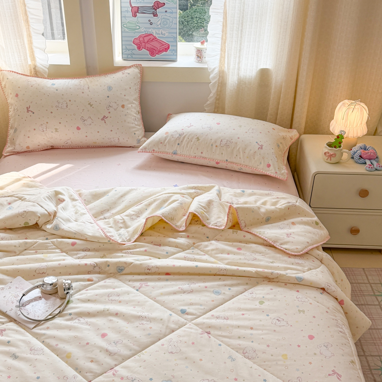 91家纺网 家纺一手货源 找家纺 沐辰 2026新款A类贝壳边全棉纯棉棉花夏被夏凉被空调被 兔叽星梦