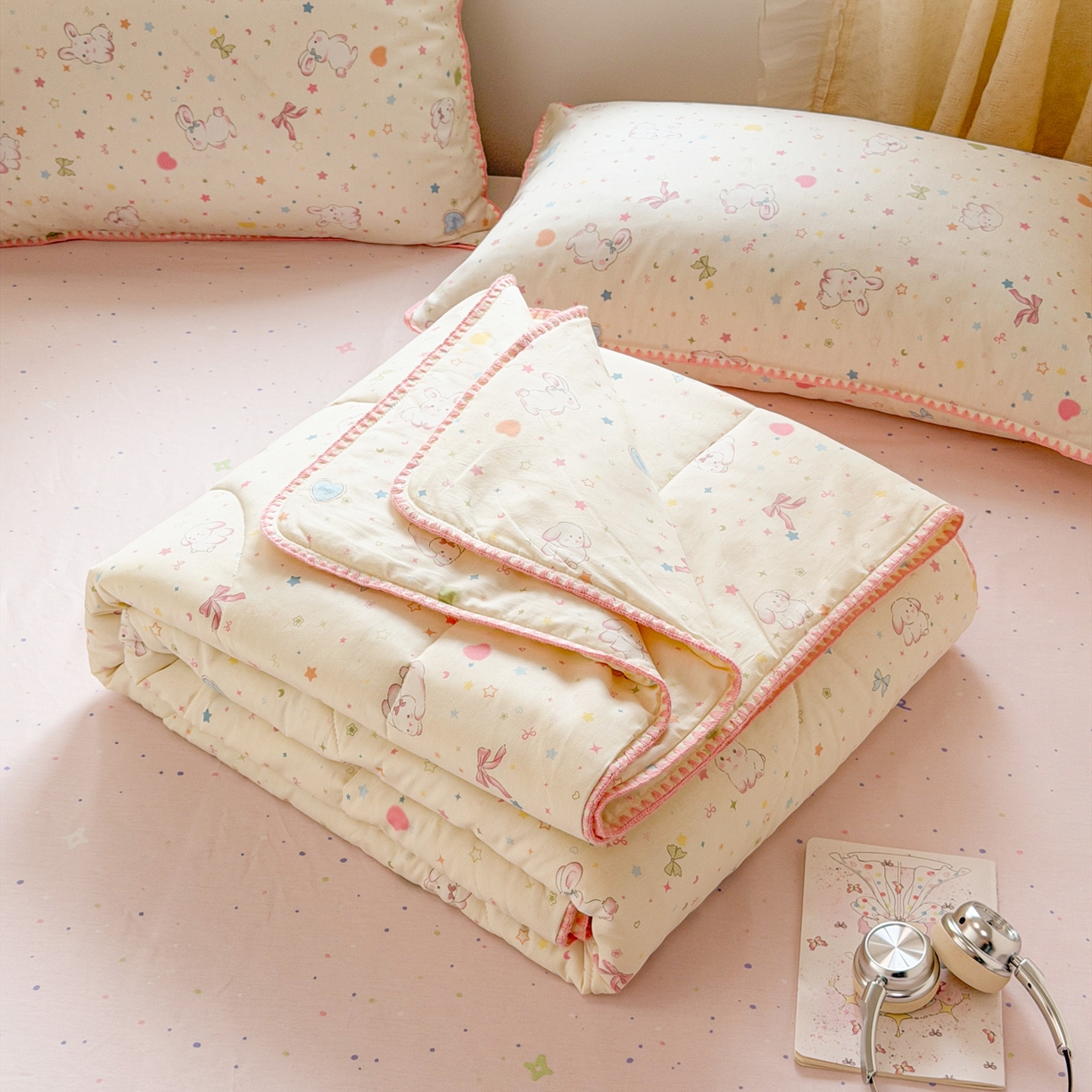 91家纺网 家纺一手货源 找家纺 沐辰 2026新款A类贝壳边全棉纯棉棉花夏被夏凉被空调被 兔叽星梦