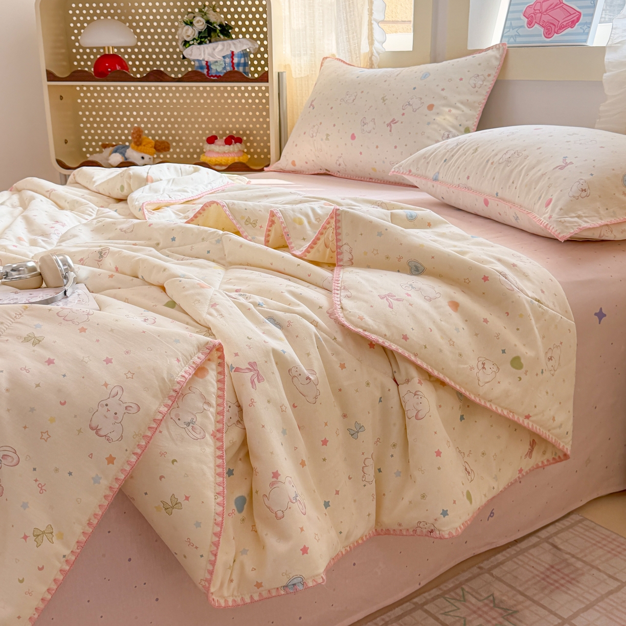 91家纺网 家纺一手货源 找家纺 沐辰 2026新款A类贝壳边全棉纯棉棉花夏被夏凉被空调被 兔叽星梦