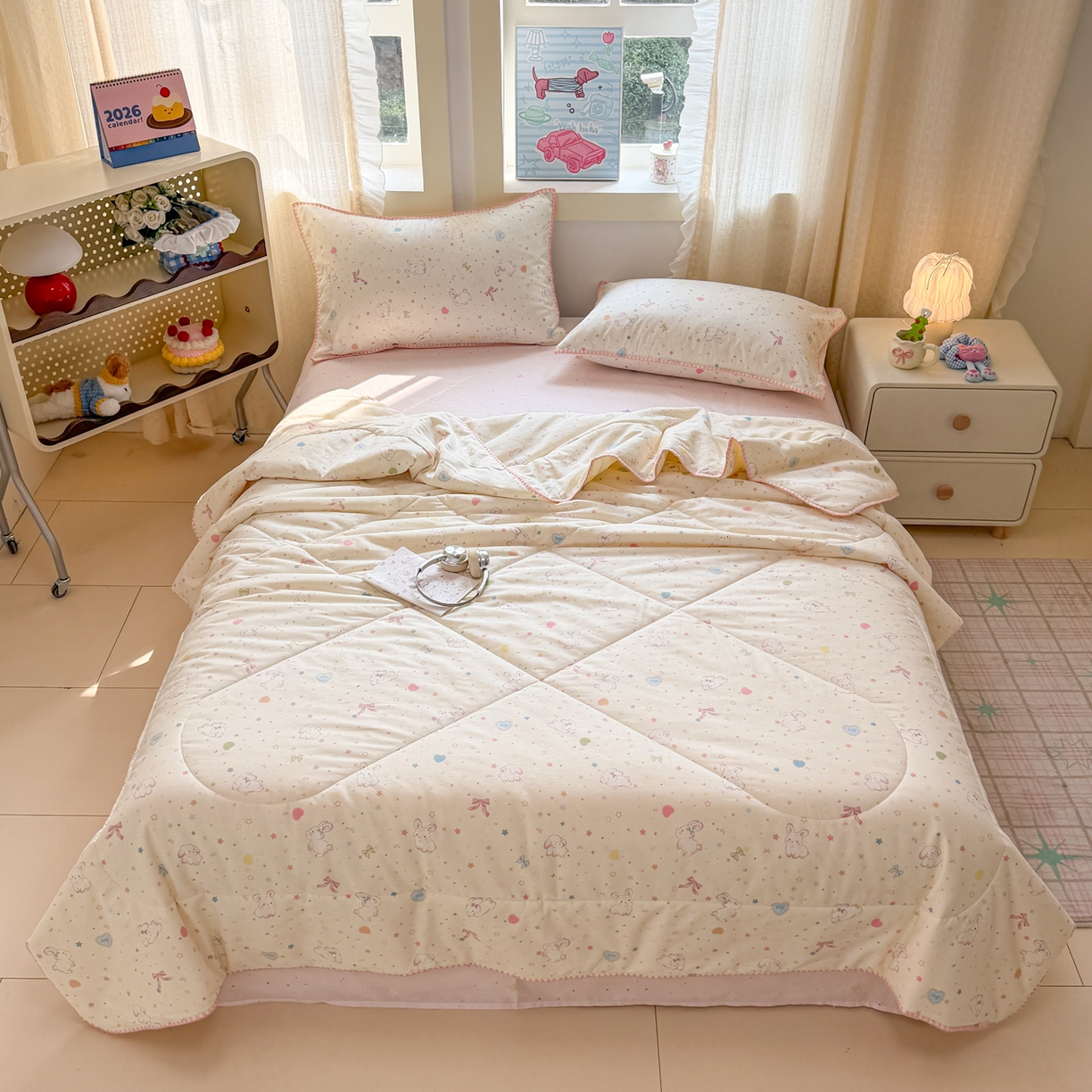 91家纺网 家纺一手货源 找家纺 沐辰 2026新款A类贝壳边全棉纯棉棉花夏被夏凉被空调被 兔叽星梦