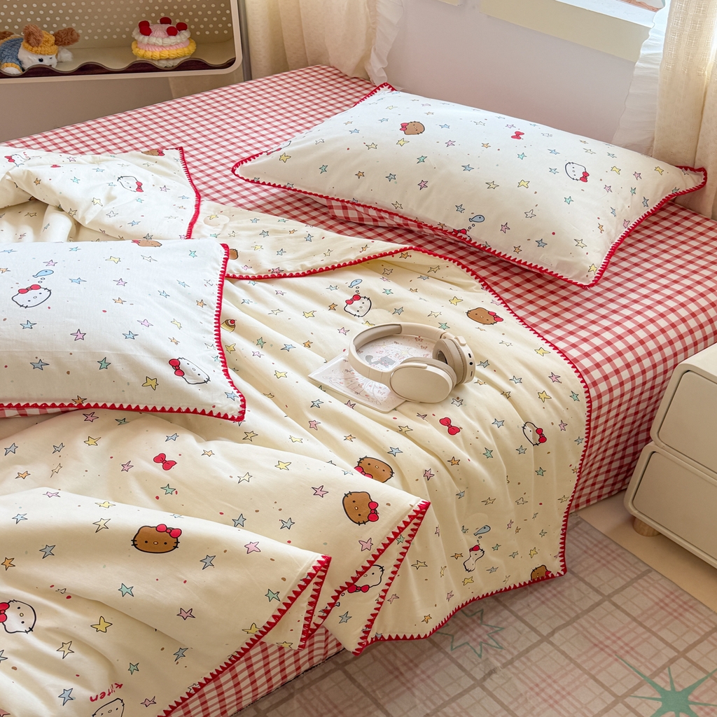 91家纺网 家纺一手货源 找家纺 沐辰 2026新款A类贝壳边全棉纯棉棉花夏被夏凉被空调被 星星猫