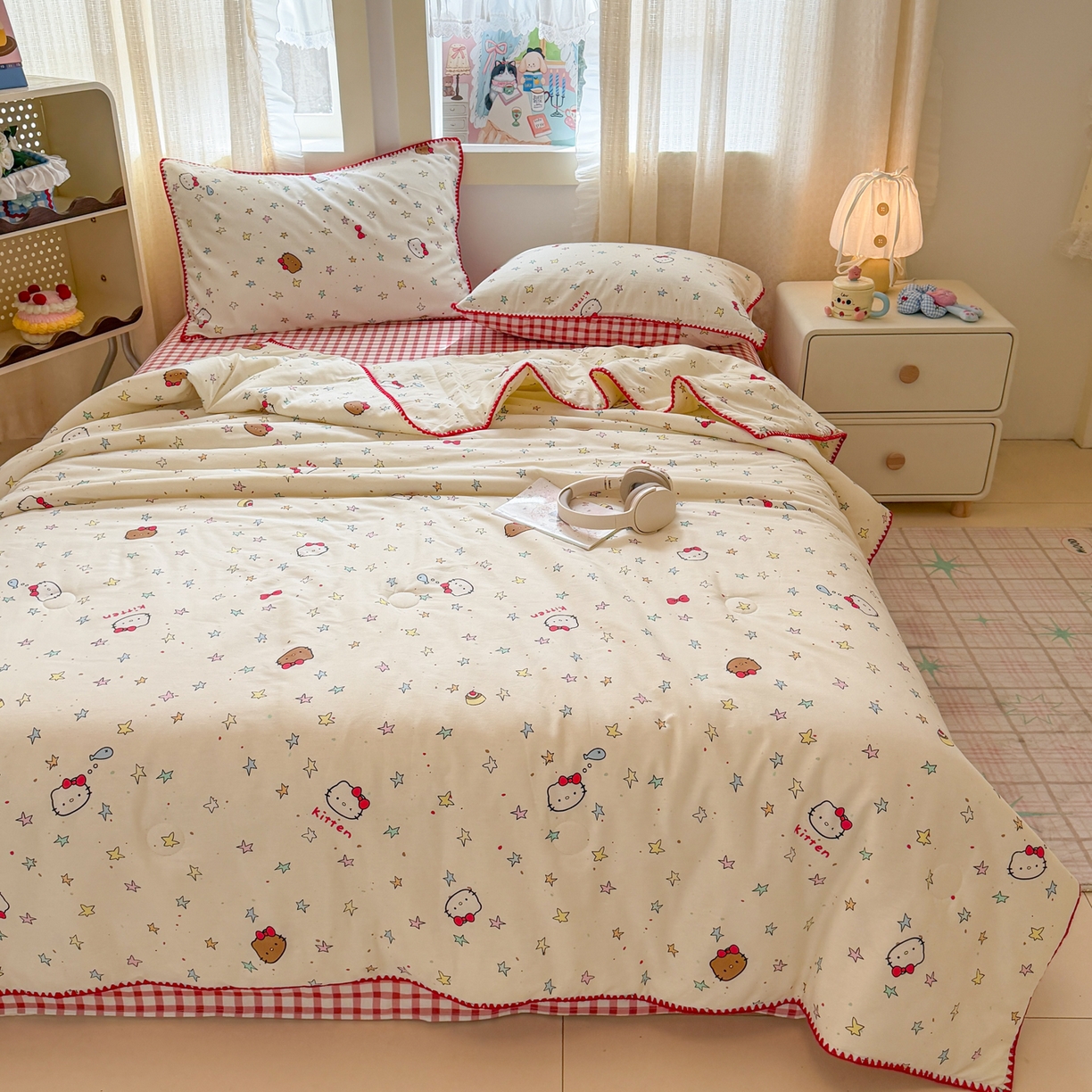 91家纺网 家纺一手货源 找家纺 沐辰 2026新款A类贝壳边全棉纯棉棉花夏被夏凉被空调被 星星猫