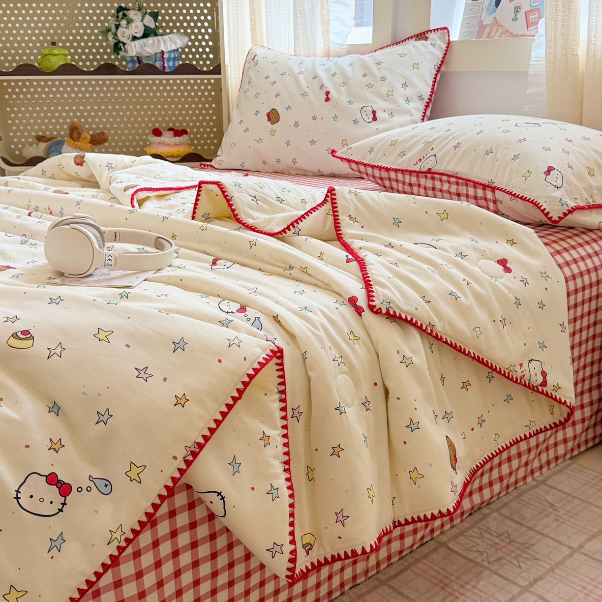 91家纺网 家纺一手货源 找家纺 沐辰 2026新款A类贝壳边全棉纯棉棉花夏被夏凉被空调被 星星猫