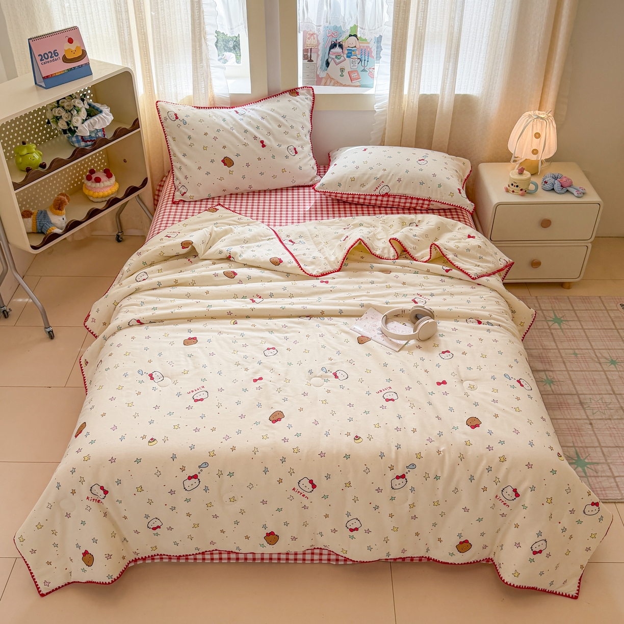 91家纺网 家纺一手货源 找家纺 沐辰 2026新款A类贝壳边全棉纯棉棉花夏被夏凉被空调被 星星猫