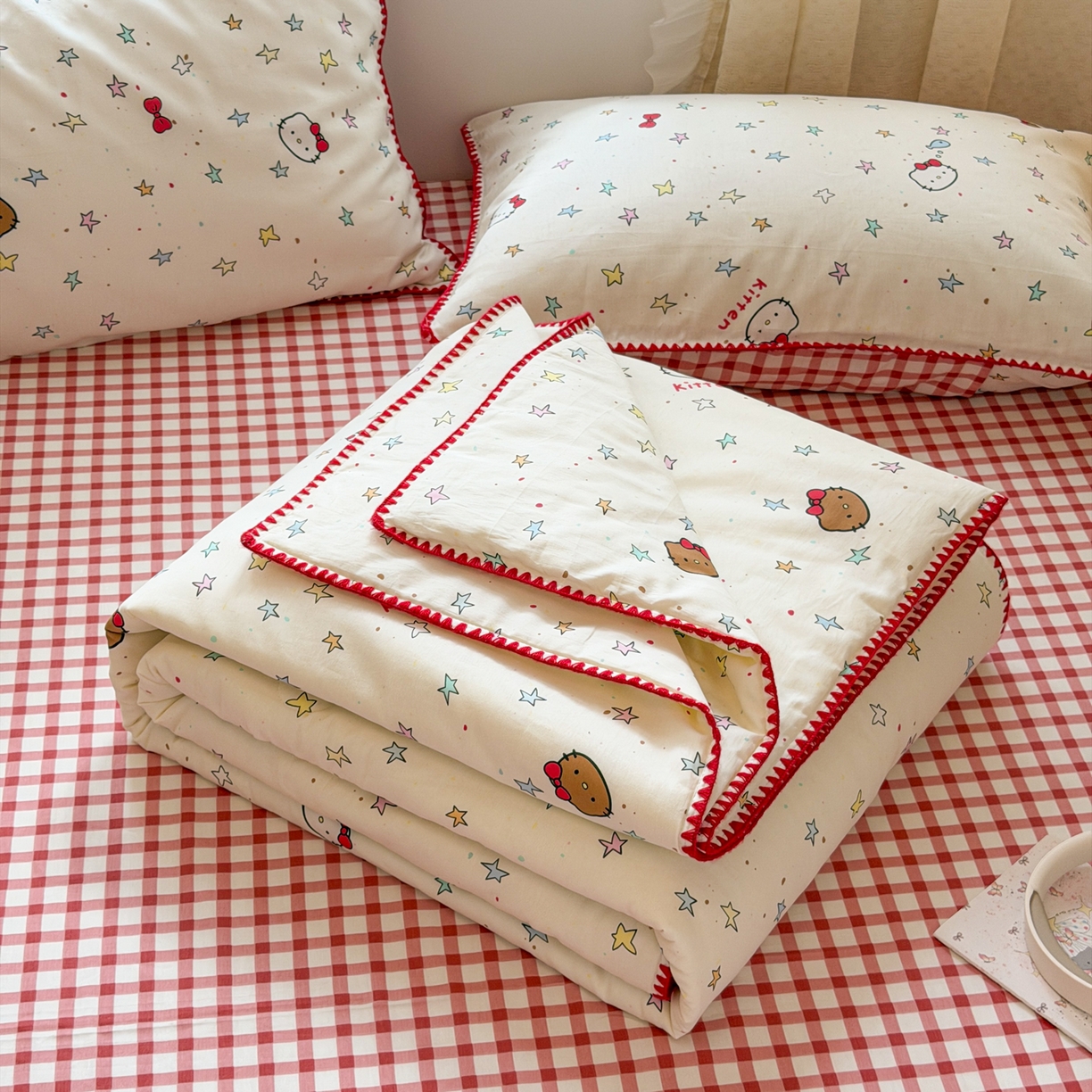 91家纺网 家纺一手货源 找家纺 沐辰 2026新款A类贝壳边全棉纯棉棉花夏被夏凉被空调被 星星猫