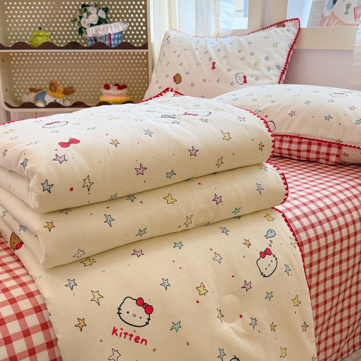 91家纺网 家纺一手货源 找家纺 沐辰 2026新款A类贝壳边全棉纯棉棉花夏被夏凉被空调被 星星猫