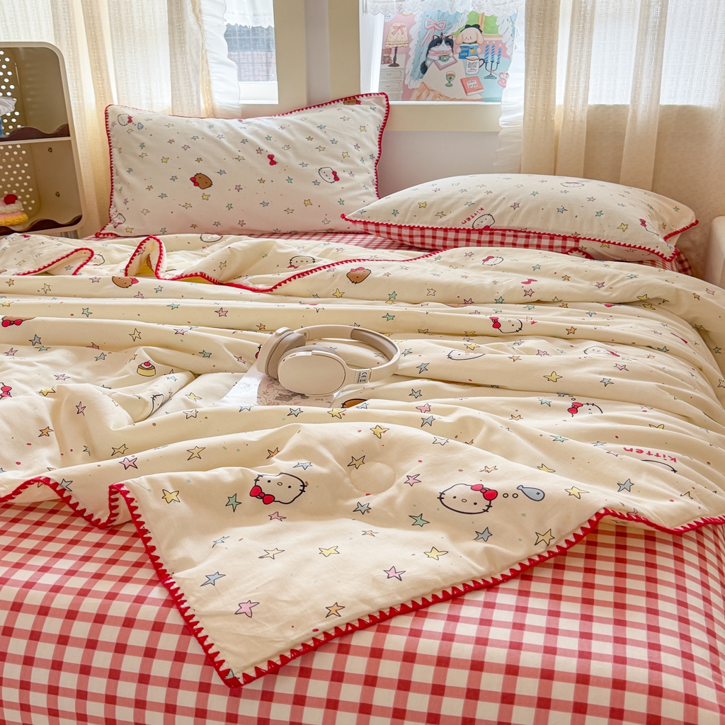 91家纺网 家纺一手货源 找家纺 沐辰 2026新款A类贝壳边全棉纯棉棉花夏被夏凉被空调被 星星猫