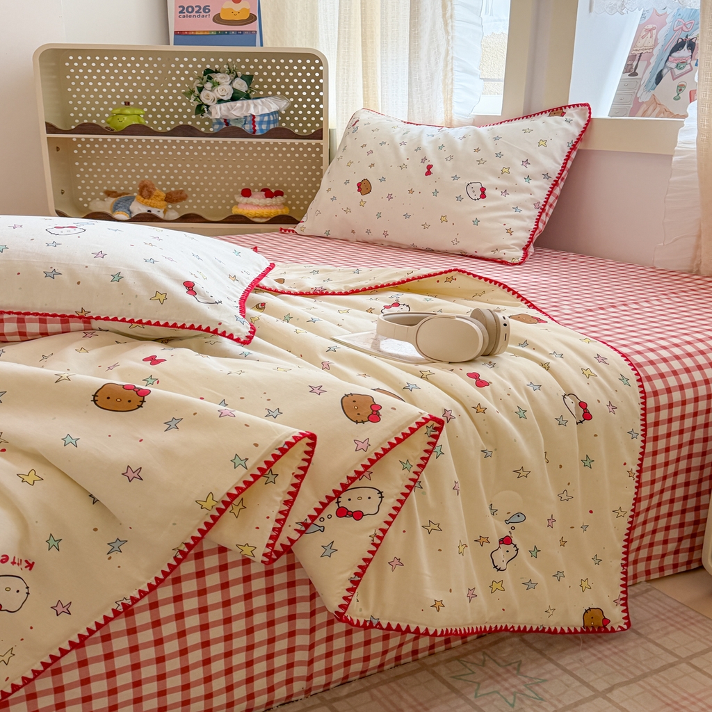 91家纺网 家纺一手货源 找家纺 沐辰 2026新款A类贝壳边全棉纯棉棉花夏被夏凉被空调被 星星猫