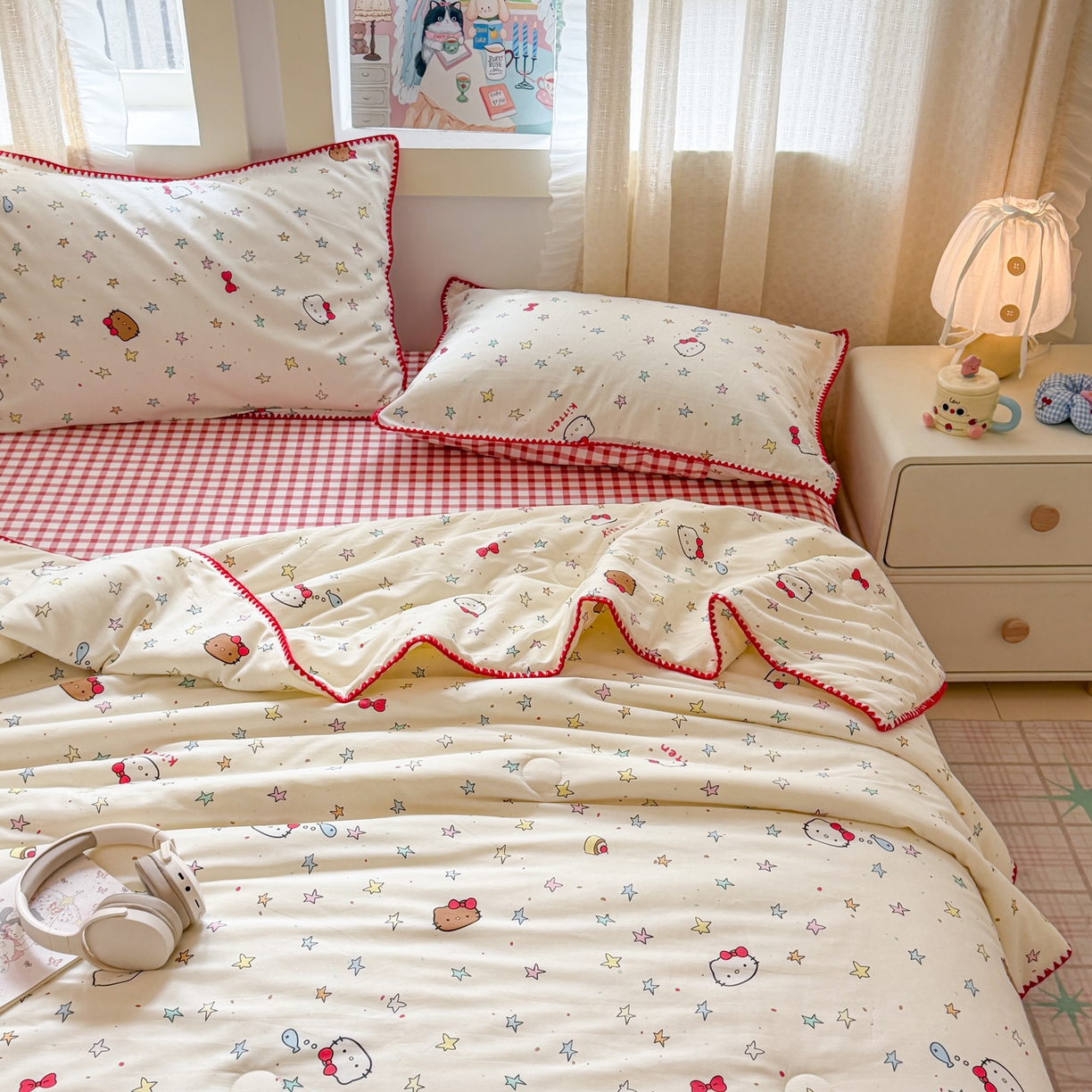 91家纺网 家纺一手货源 找家纺 沐辰 2026新款A类贝壳边全棉纯棉棉花夏被夏凉被空调被 星星猫