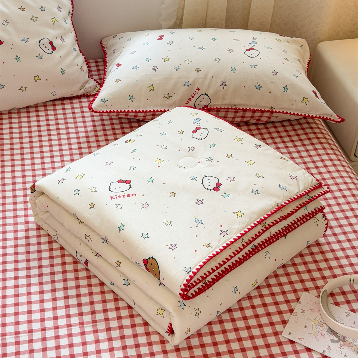 91家纺网 家纺一手货源 找家纺 沐辰 2026新款A类贝壳边全棉纯棉棉花夏被夏凉被空调被 星星猫