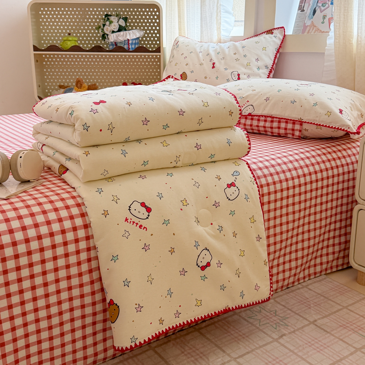 91家纺网 家纺一手货源 找家纺 沐辰 2026新款A类贝壳边全棉纯棉棉花夏被夏凉被空调被 星星猫