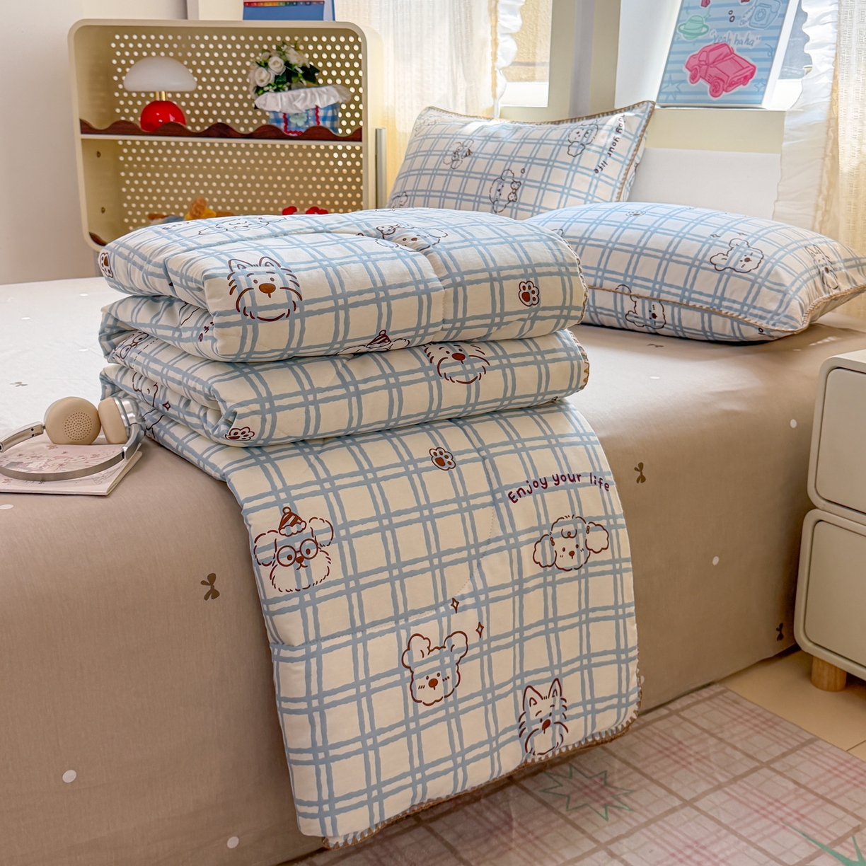 91家纺网 家纺一手货源 找家纺 沐辰 2026新款A类贝壳边全棉纯棉棉花夏被夏凉被空调被 治愈小狗