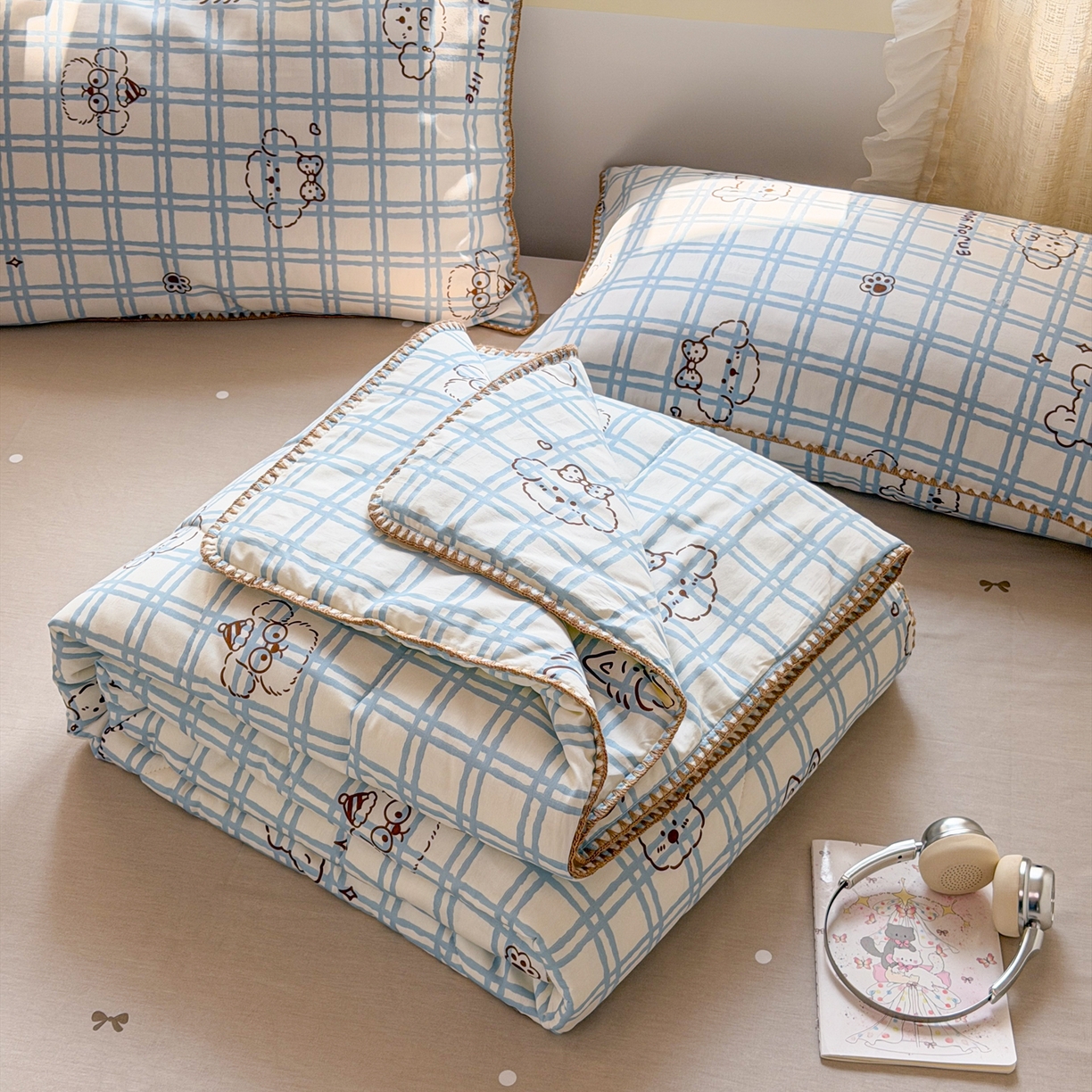 91家纺网 家纺一手货源 找家纺 沐辰 2026新款A类贝壳边全棉纯棉棉花夏被夏凉被空调被 治愈小狗