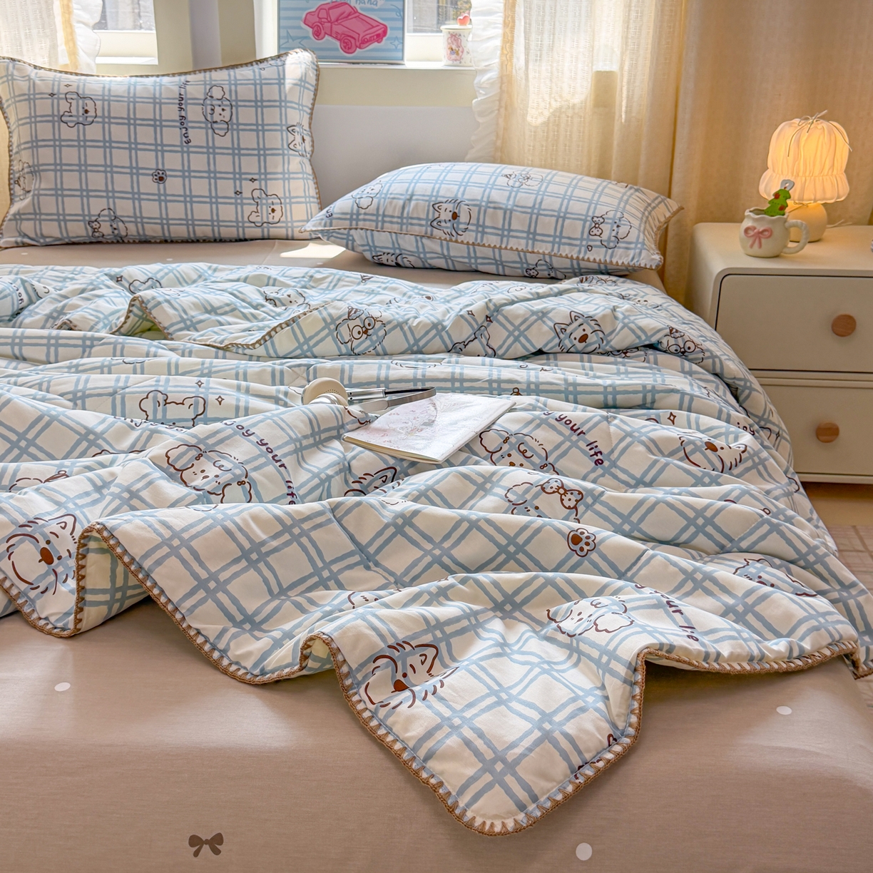 91家纺网 家纺一手货源 找家纺 沐辰 2026新款A类贝壳边全棉纯棉棉花夏被夏凉被空调被 治愈小狗