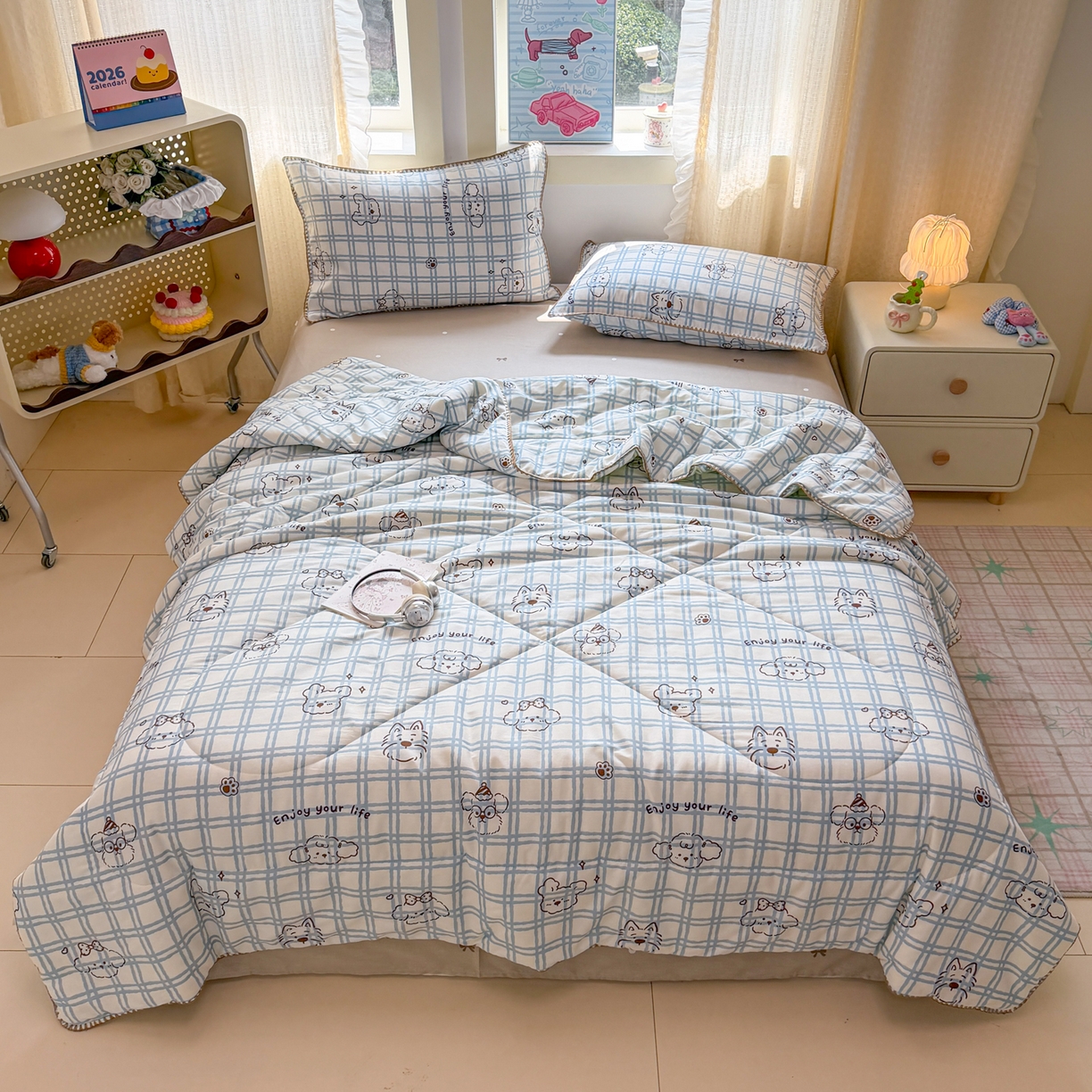 91家纺网 家纺一手货源 找家纺 沐辰 2026新款A类贝壳边全棉纯棉棉花夏被夏凉被空调被 治愈小狗