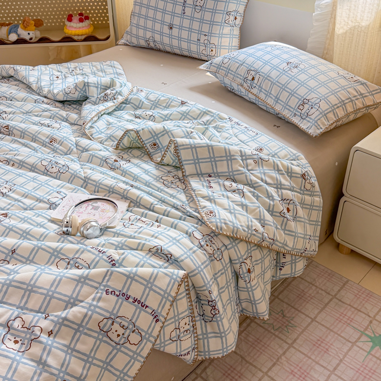 91家纺网 家纺一手货源 找家纺 沐辰 2026新款A类贝壳边全棉纯棉棉花夏被夏凉被空调被 治愈小狗