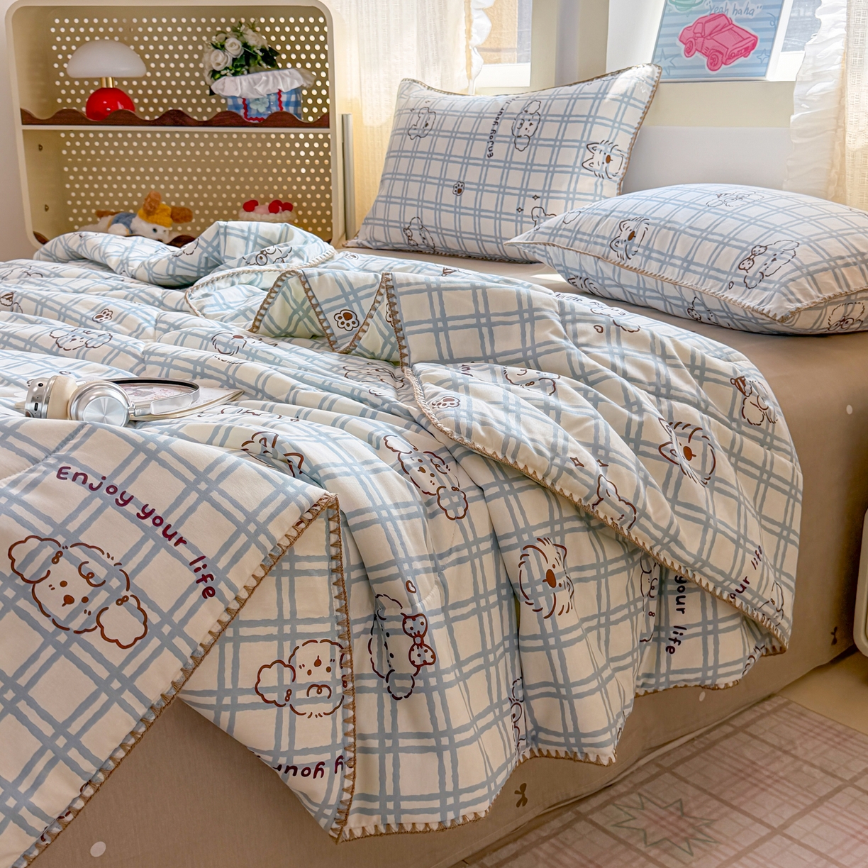 91家纺网 家纺一手货源 找家纺 沐辰 2026新款A类贝壳边全棉纯棉棉花夏被夏凉被空调被 治愈小狗