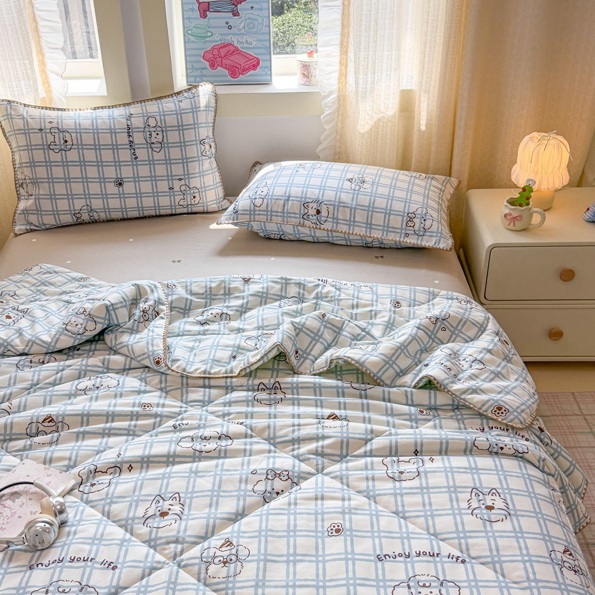 91家纺网 家纺一手货源 找家纺 沐辰 2026新款A类贝壳边全棉纯棉棉花夏被夏凉被空调被 治愈小狗