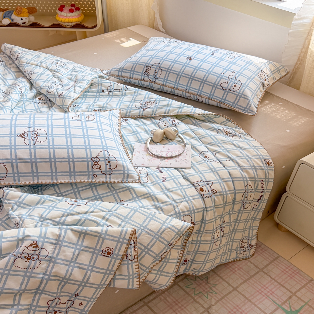 91家纺网 家纺一手货源 找家纺 沐辰 2026新款A类贝壳边全棉纯棉棉花夏被夏凉被空调被 治愈小狗