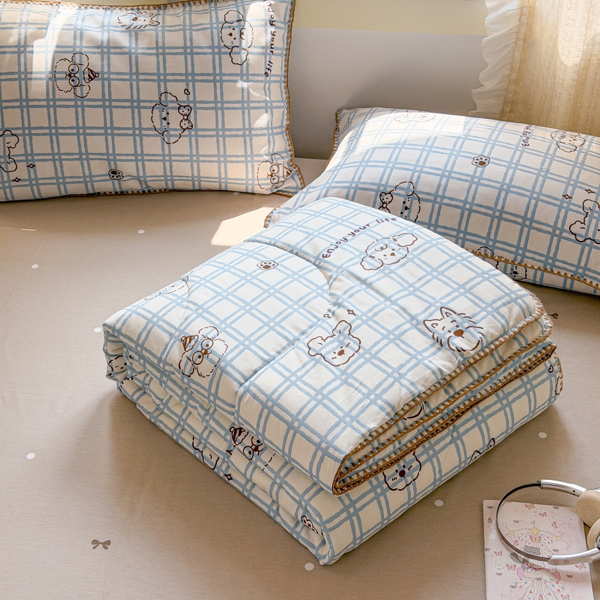 91家纺网 家纺一手货源 找家纺 沐辰 2026新款A类贝壳边全棉纯棉棉花夏被夏凉被空调被 治愈小狗