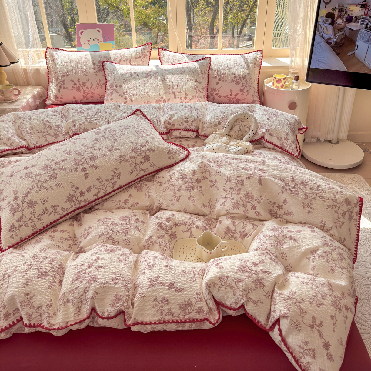 91家纺网 家纺一手货源 找家纺 （总）仟网汇 2026新款贝壳边泡芙纱三角针四件套