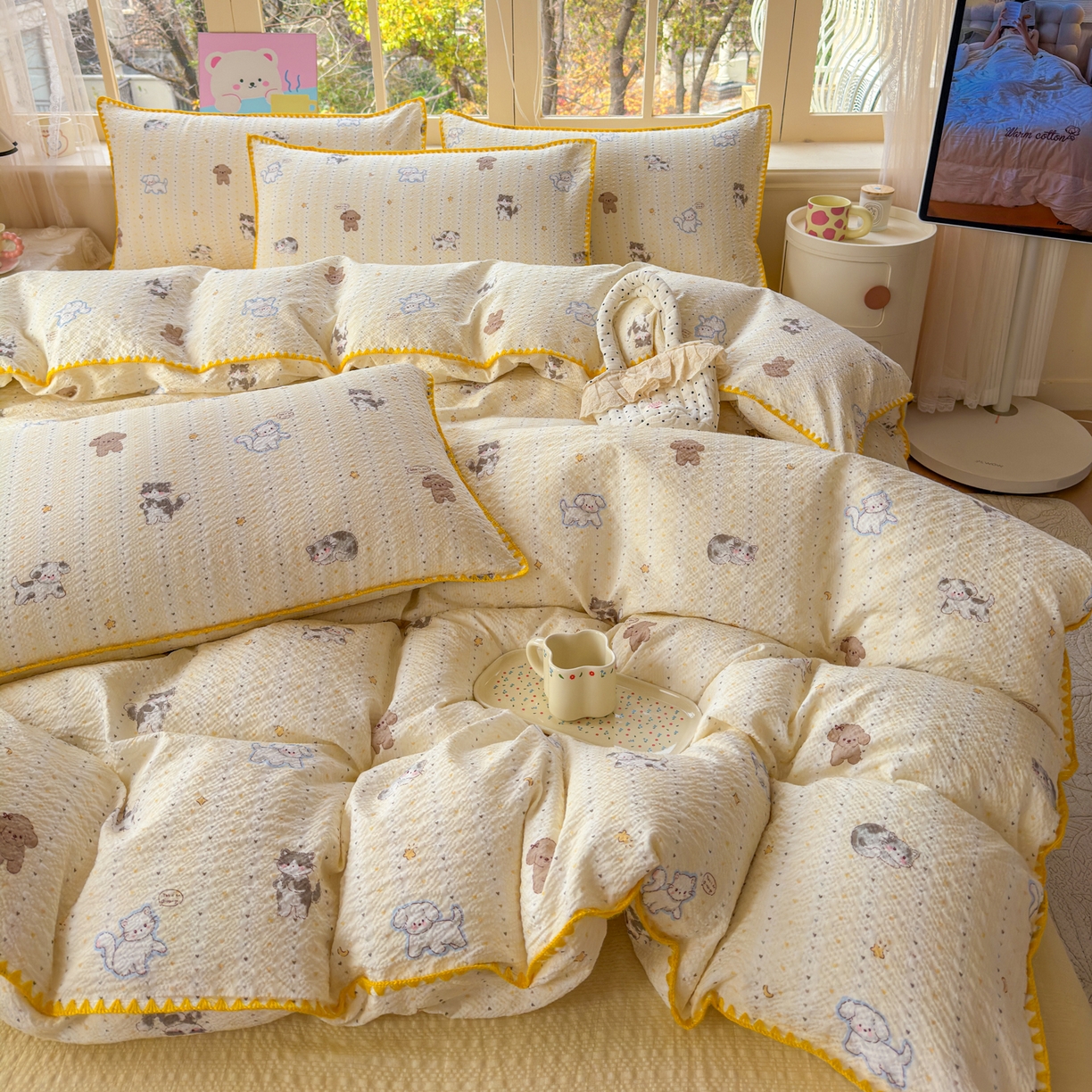 91家纺网 家纺一手货源 找家纺 （总）仟网汇 2026新款贝壳边泡芙纱三角针四件套